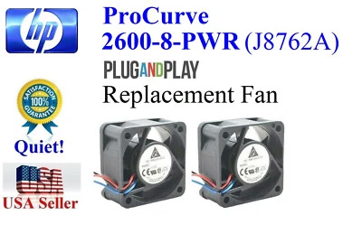 2x Quiet Play-n-Play HP ProCurve Replacement Fan Kit for 2600-8-PWR (J8762A)  - Image 1 of 4