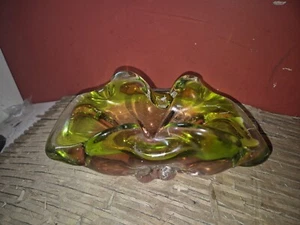 Vibrant Lime Green & Pink Sommerso Chribska Glass Bowl - Picture 1 of 4