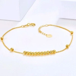 Solid 18k Gold 2.5mm Luck Bead Chain Bracelet Heart Charm Jewelry Au750 - Picture 1 of 9