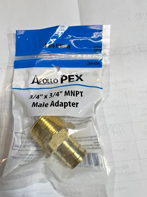 NEW APOLLO APXMA3434  PEX  3/4" MALE ADAPTER BRASS BARB CRIMP X MNPT FREE SHIP - Image 1 of 3