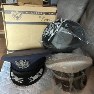 Vintage Set of 3 Ace Air Corp Hats- Blue -Officer Emblem, wht & Cover orig.Box - Picture 1 of 14
