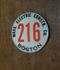 C1941 Ww2 Boston Mass Electric Construction Co Employee Badge Pinback Pin