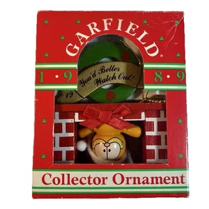 De colección Dakin 1989 Madera Garfield el Gato Adorno de Navidad Chimenea 3.5" - Imagen 1 de 11
