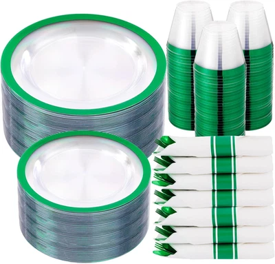 210 Pcs Green Plastic Plates-St. Patrick'S Day Green Dinnerware for Party, Inclu - Image 1 of 4