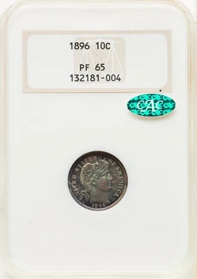 Barber Dime 1896 NGC Proof-65 CAC! Stunning PQ (Premium Quality) Gem! - Image 1 of 4
