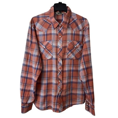 Salt Valley Western Shirt Mens Size XL Orange Plaid Pearl Snap Long Sleeve - Image 1 of 4