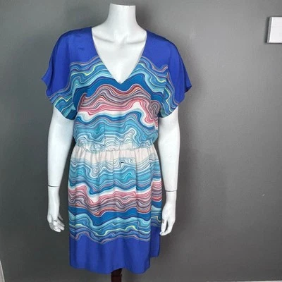 Vestido Trina Turk talla 8 seda olas del océano azul viaje playa vacaciones dolman Foto 1 de 4