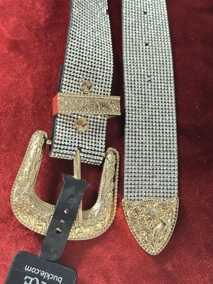 Женский пояс BKE с блестящими серебряными стразами и кристаллами с заклепками золотая пряжка 29–32 2199 - Изображение 1 из 4