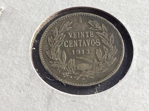 1913 Republica De Chile 20 Centavos Silver- coin 21.5mm Condor Wreath # 608 - Picture 1 of 2