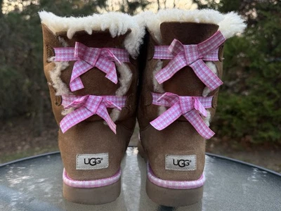 UGG Boots Bailey Bow Gingham Seashell Pink Women’s Sz 11 Coquette 1101669 RARE! - Image 1 of 4