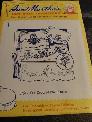 Transfer AUNT MARTHA'S Hot Iron 3751 FOR DECORATIVE LINENS New Sealed Envelope - Image 1 of 4