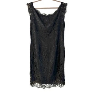 VTG 90s Lauren Ralph Lauren Black Lace Overlay Cap Sleeve Dress 14 LBD Cocktails - Picture 1 of 7