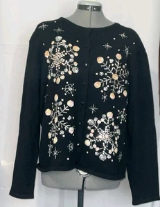Heirloom Collectibles Vintage Christmas Sweater Womens XL Black Snowflake  - Picture 1 of 10