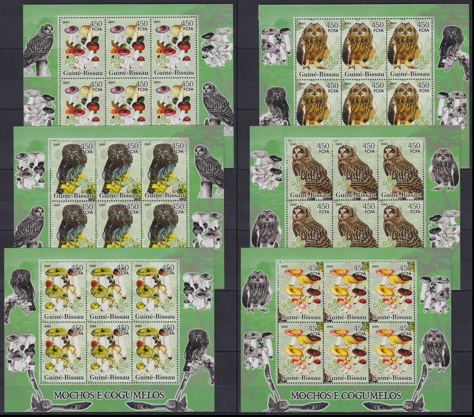 ST142P6. Guinea-Bissau - MNH - Owls - Mushrooms - 2005 - Sheets of 6 - Image 1 of 1