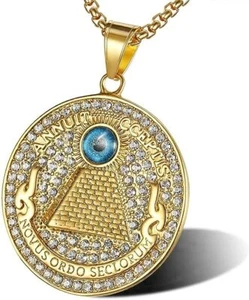 Ägyptischer Rap Hip-Hop CZ Pyramide Auge der Vorsehung golden/silberne Anhänger Halskette - Bild 1 von 18