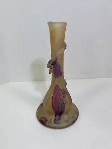 Vintage Art Nouveau Satin Glass Bud Vase, with Applied Glass Edge edge trim. - Picture 1 of 10