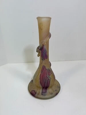 Vintage Art Nouveau Satin Glass Bud Vase, with Applied Glass Edge edge trim. - Image 1 of 4