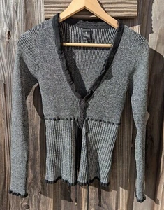 Isabell Kristensen Women's Ribbed Button-Up Cardigan - Size S - Black & Silver - Picture 1 of 6