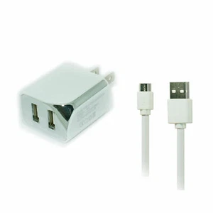 Home Wall AC Dual USB Charger + 6ft Long USB Cord Cable Wire for Alcatel Phones - Picture 1 of 3