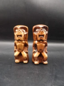 Vintage Ceramic Tiki God Salt Pepper Shakers Faux Wood Japan - Picture 1 of 7