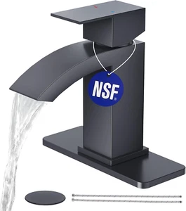 Matte Black Waterfall Bathroom Faucet 1 Hole Single Handle Bathroom Sink Faucet - Picture 1 of 9