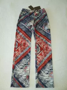 ST JOHN Retro Artsy Americana Red White Navy Stretch Jeans Gold SJ Logo 2 $320 - Picture 1 of 12