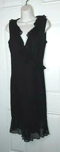 NWT ALFANI Stunning Black Wrap Around Ruffle Chiffon Silk Lined Dress Size 2 - Picture 1 of 11