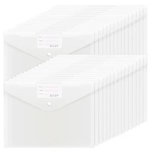 30PCS Plastic Clear Envelopes Snap Closure A4 Document Folders with Label - Picture 1 of 6