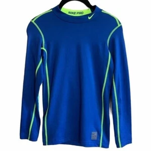 Nike Pro Compression Shirt Boy Large Blue Neon Green Long Sleeve Exercise Fitted - Picture 1 of 5