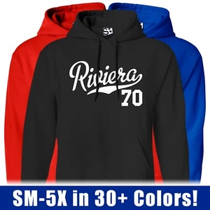 Riviera 70 Script HOODIE | 1970 V8 Lowrider Classic Car Jersey Hooded Sweatshirt - Picture 1 of 34