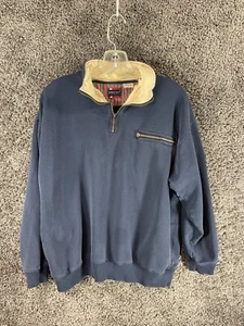 Vintage Bugle Boy Classics 1/4 Zip Sweater Men's Large Navy Cotton Knit Pullover - Picture 1 of 13