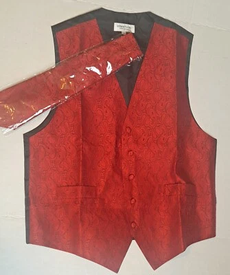 Vittorio Farina Red Paisley 2pc Vest Set (Black Back): Medium Adjustable, Satin - Image 1 of 4