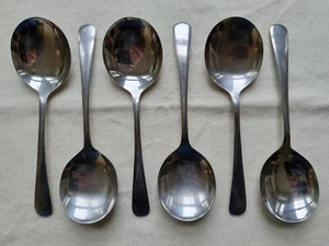 Vintage SHEFFIELD Old English Soup Spoon x 6 Stainless Steel Cutlery England - Picture 1 of 4