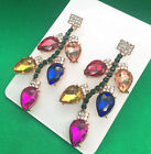 Women's Mixed Color Crystal Rhinestone Leaf Stud Earrings
