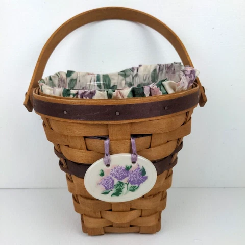 Longaberger 1994 May Series Lilac Basket 16209 Vintage Purple Flowers, liner Cover