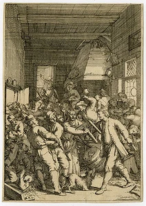 Rare Antique Master Print-GENRE-FIGHT IN INN-Greenwood-1733 - Picture 1 of 1