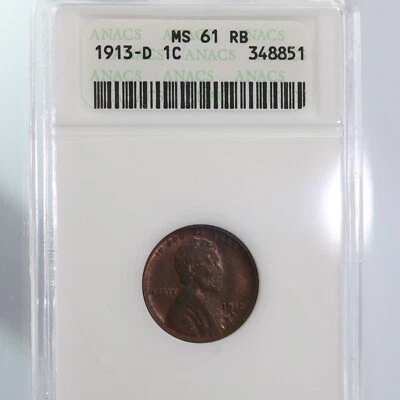 1913-D Lincoln 1C ANACS Certified MS61 RB Old Soap Box Style Holder - Image 1 of 4