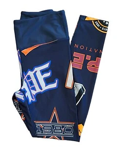 P.E NATION sz M Navy Blue Graphic Logo Print Leggings 23" - Picture 1 of 2