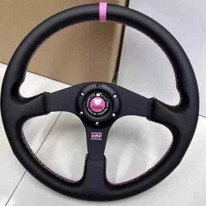 OMP Pink 330mm 13'' Genuine Leather Racing Sport Steering Wheel - Picture 1 of 4