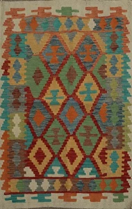 Eklektisch Geometrisch Boho Kelim Teppich 4x5 To Elevate Wohnkultur Wendbar - Picture 1 of 14