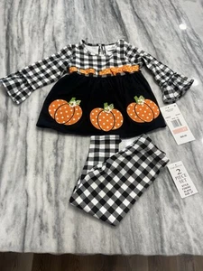 Rare Editions Toddler Girls Check Pumpkin Appliqué Cotton Outfit 2T NWT - Picture 1 of 11