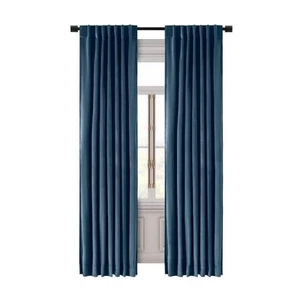 Terciopelo Premium azul sólido 50 pulgadas W x 96 in. Bolsillo de varilla L con lengüeta trasera habitación - Imagen 1 de 5