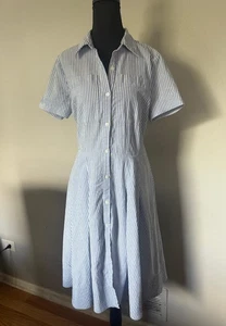 Michael Kors blau-weißes kurzärmliges gestreiftes Shirtkleid Damengröße 10 plissiert - Bild 1 von 12