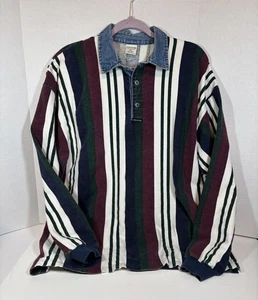 VTG Men’s Structure Polo Shirt Stripe Color Block Denim Grunge 90’s XL - Picture 1 of 9