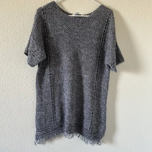 Cold Water Creek Drop Shoulder Crochet Knit Boho Shirt Women Large Blue Vacation - Picture 1 of 11