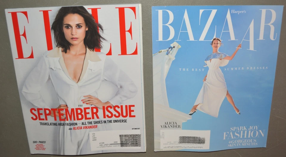 2 magazine lot - Alicia Vikander - Elle, Harpers Bazaar - Imagem 1 de 1