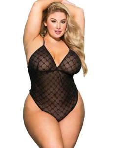 Sexy Black Sheer Bodysuit Teddy One Piece Size 8-10 Lingerie Criss-Cross - Picture 1 of 8