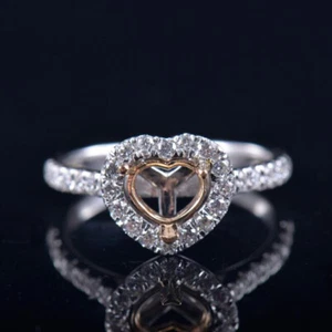 Heart Cut 7×7MM Halo Natural Diamond Women Love Engagement Ring Setting 14K Gold - Picture 1 of 10
