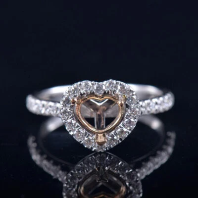 Heart Cut 7×7MM Halo Natural Diamond Women Love Engagement Ring Setting 14K Gold - Image 1 of 4