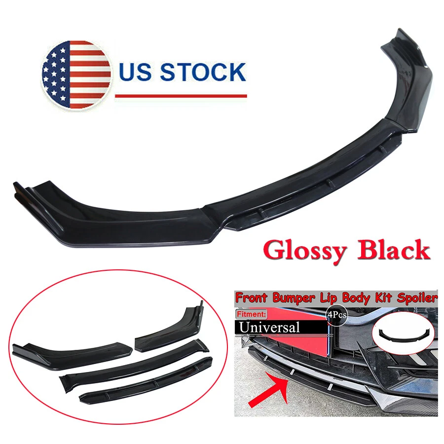 Universal Glossy Black Car Front Diffuser Chin Spoiler Splitter Bumper Body Kit Foto 1 de 4